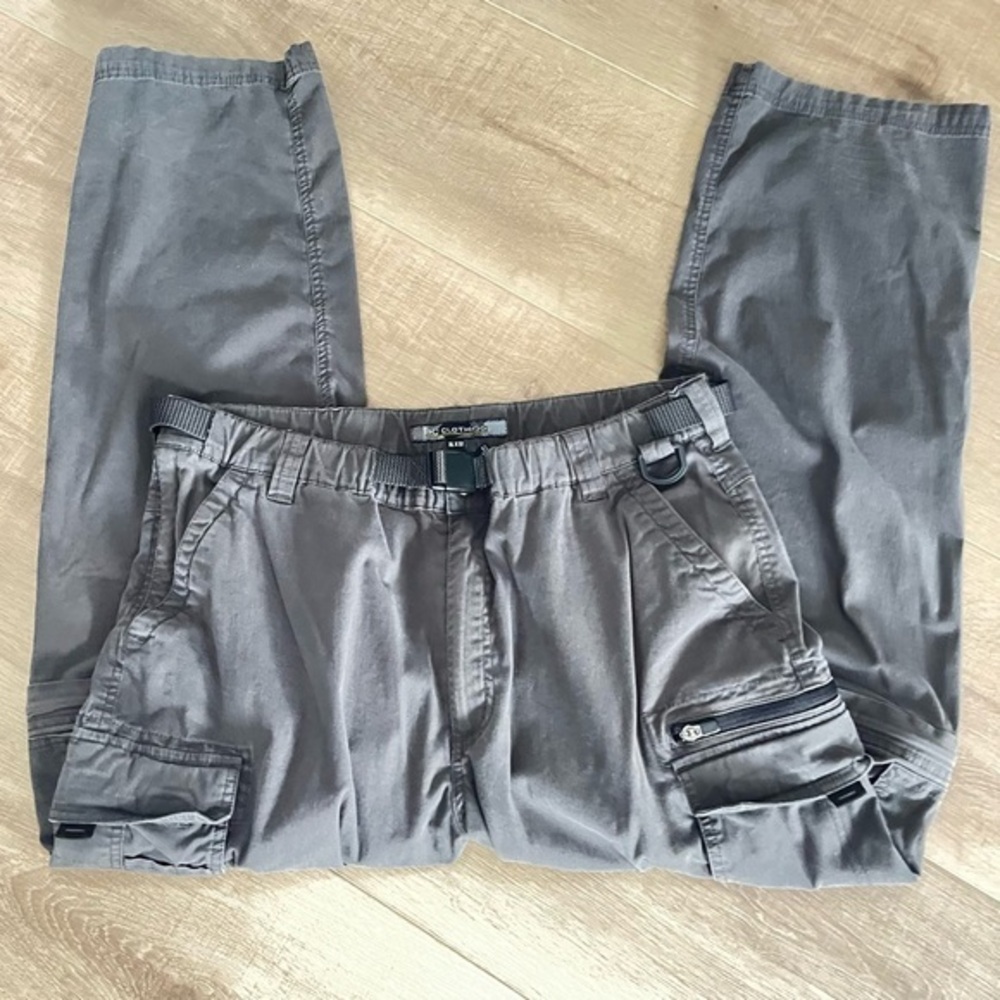 BC Clothing Convertible Cargo Zip Off Legs Pant Men XL 36x30 Gray Belted Casual - Picture 8 of 10